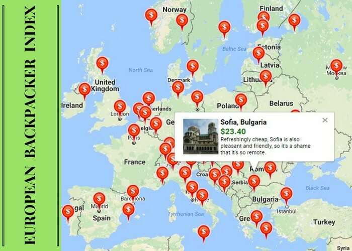 The cheapest European cities as listed by the EU Backpacker Index of 2016