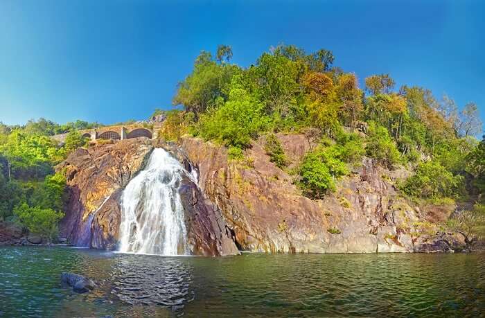 The green lake was said to be the associated with the legends of Dudhsagar Waterfall