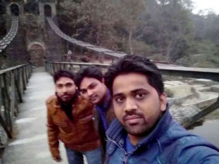 Rajveer and his friends at the Jhoola near Garjiya Devi Temple