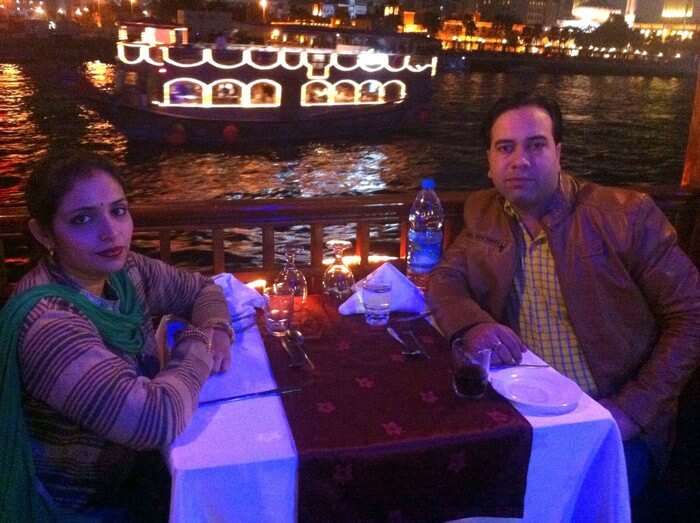 Kapil and his wife on the Dhow Cruise