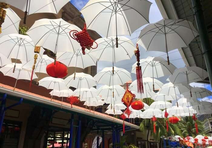 A beautifully decorated market in Mauritius