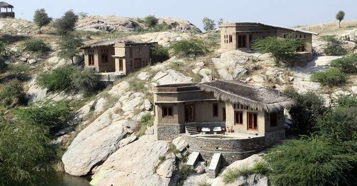 Cottages of Lakshman Sagar are spread over 32 acres of the hills