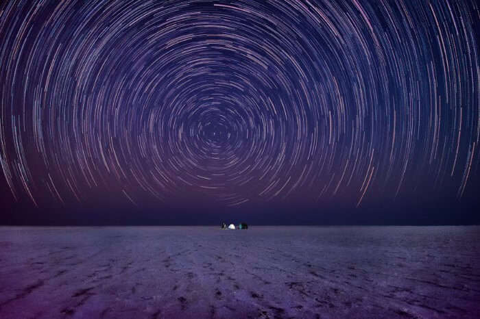 A stunning capture of the star trails over Rann of Kutch