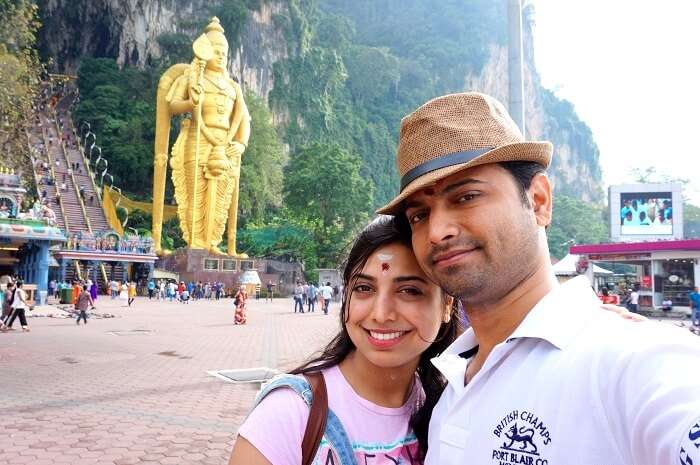 Bhargan and his wife in Batu Caves en route Genting Island