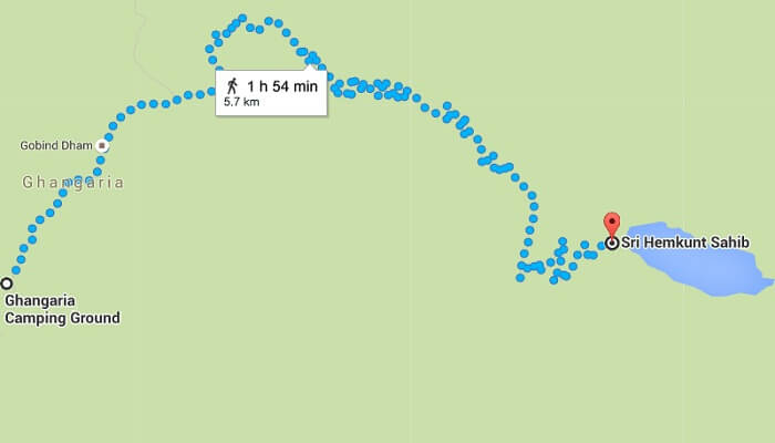 Route of trek from Ghangaria to Hemkunt Sahib