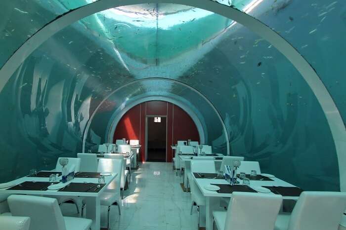 The insides of the first underwater restaurant in India