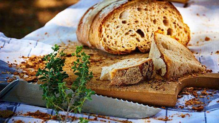 Italian bread served with olive oil and herbs in Italy