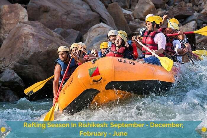 Rafters on one of the rapids during river rafting in Rishikesh