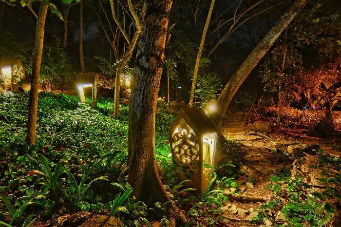 A walkway through the beautiful landscapes of the Taman Lagenda theme park