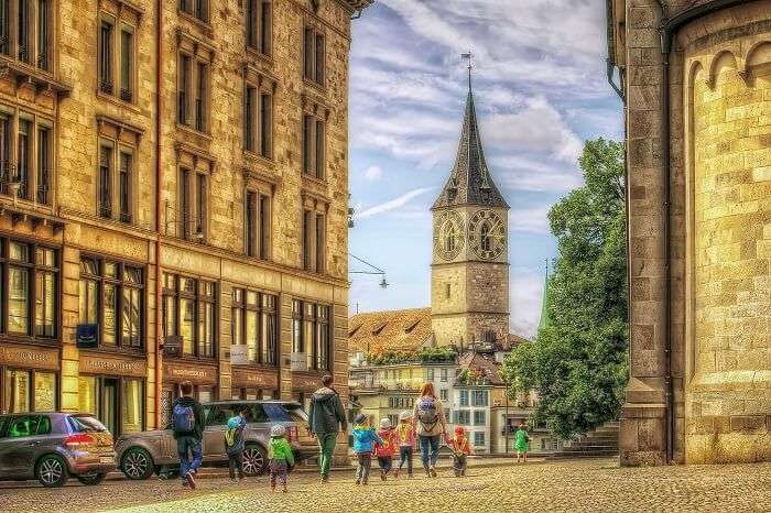 A group of kids and adults exploring various places to visit in Zurich