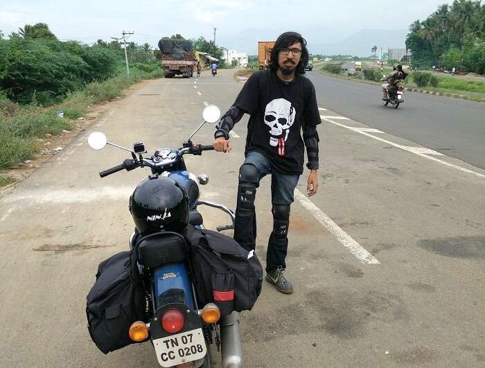 Sachin with his bike in Kanyakumari