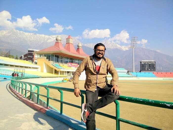 Sundar at the cricket ground in Dharamshala