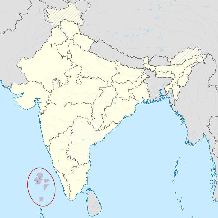 Location of Lakshadweep Islands highlighted in Indian Political Map