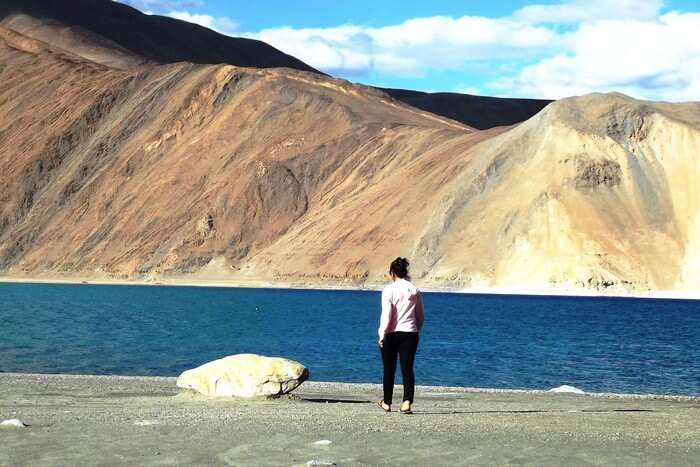 Swati walking the path of happiness and bliss at Pangong Lake, Ladakh