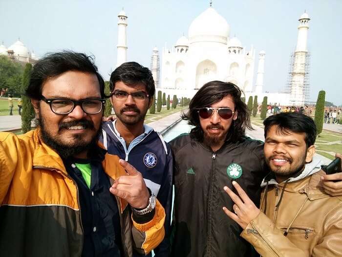 Sundar and his friends at Taj Mahal