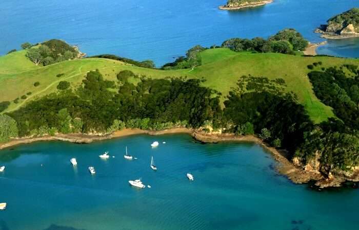 Panoramic view of Bay of Islands from Helicopter
