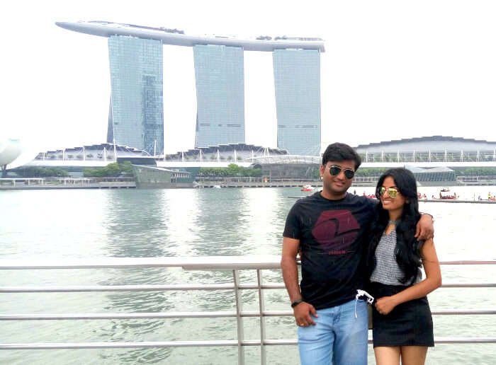 Pooja and her husband in Marina Bay