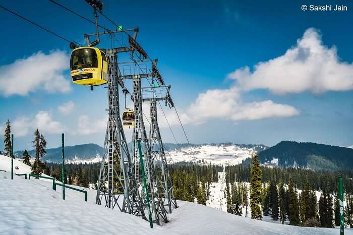A shot of the Gondola cable car in Gulmarg during the month of April