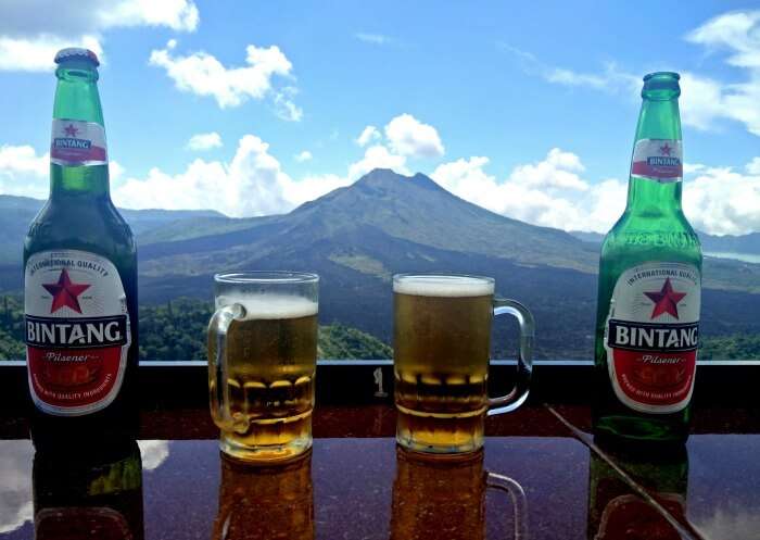 View of Volcano in Bali from a restaurant