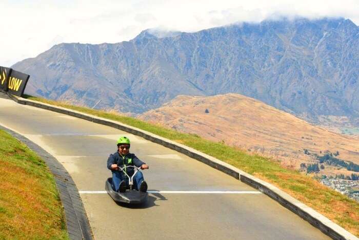 Vinamra doing Luge Ride in New Zealand