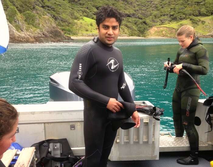 Vinamra getting ready for scuba diving in Bay of Islands