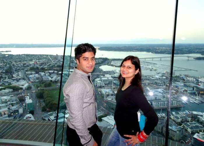 Ankita and Vinamra on the Sky Tower in Auckland