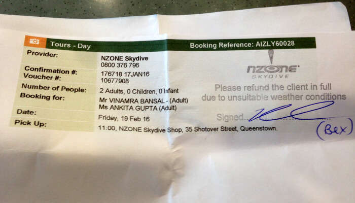 Vinamra and Ankitas cancelled skydiving ticket