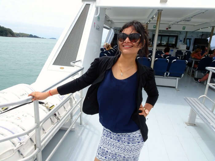 Ankita on the cruise to the Waiheke Island