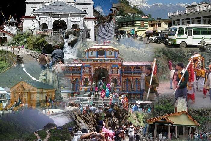 A collage showing the Chhota Char Dham Yatra circuit