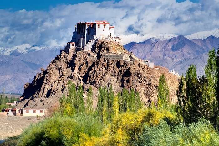 A distant view of the Stakna monastery in Ladakh