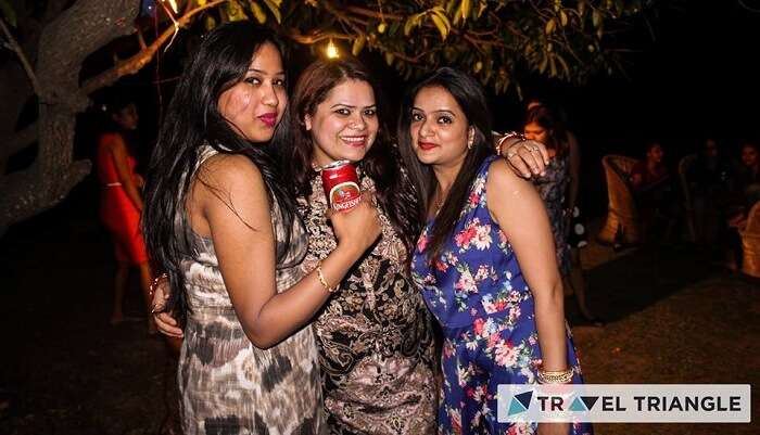 Girls have fun in a party in Jim Corbett