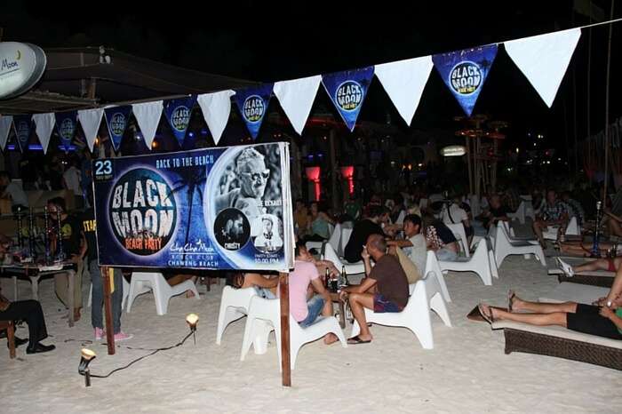A shot from the Black Moon Beach Party that is the highlight of the Chaweng beach nightlife