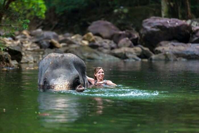 Swimming with elephants is a very relaxing and joyful thing to do in Cambodia