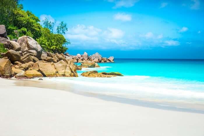 A view of the Anse Georgette beach at Praslin that is one of the most beautiful places to see in Seychelles