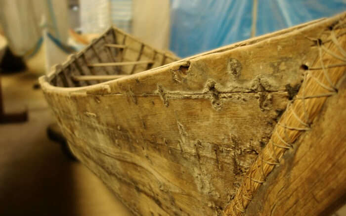 This Bronze Age Sewn Boat was made using roots, rope and willow branches.