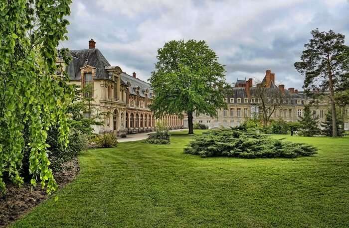 Royal gardens of Palace of Fontainebleau in France