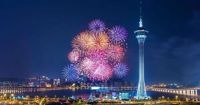 Fireworks around Macau Tower