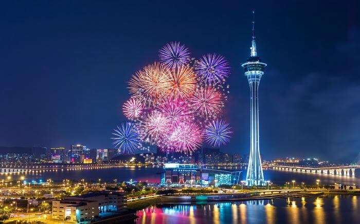 Fireworks around Macau Tower