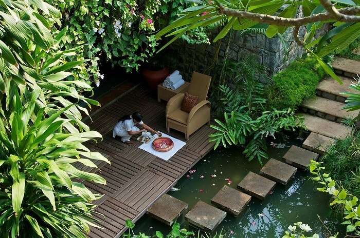 Comfortable relaxation setting amidst the natural greenery at Green Cove Resort in Kovalam