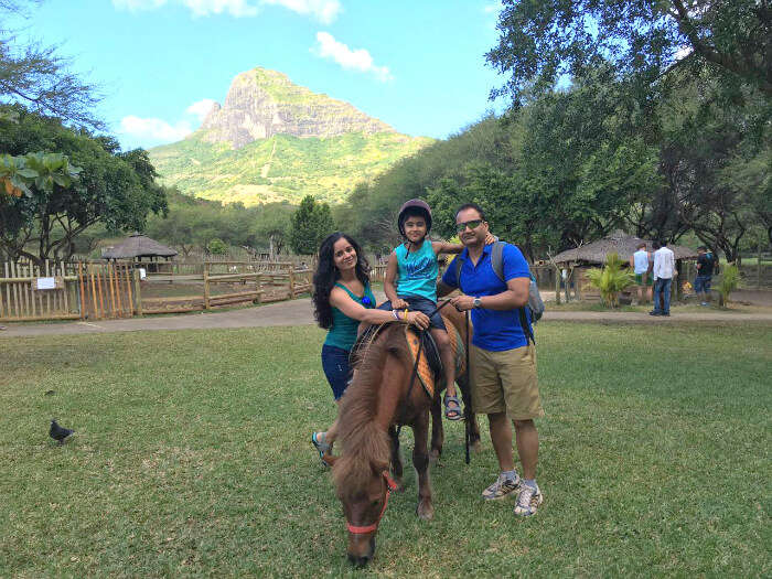 Raj Kumar and his family petting animals at Casela Nature Park