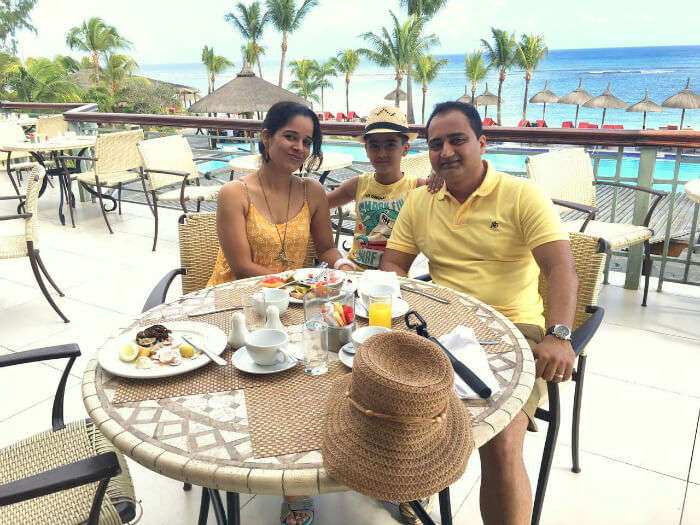 Raj Kumar and his family at the LE Meridian Hotel in Mauritius