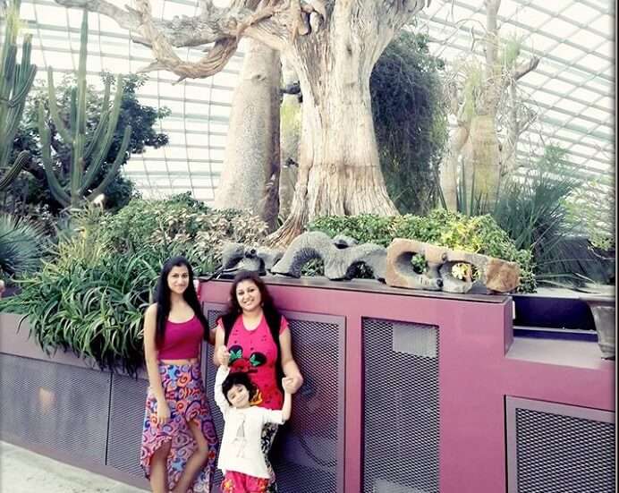 Srishti with her family at the Garden by the Bay in Singapore