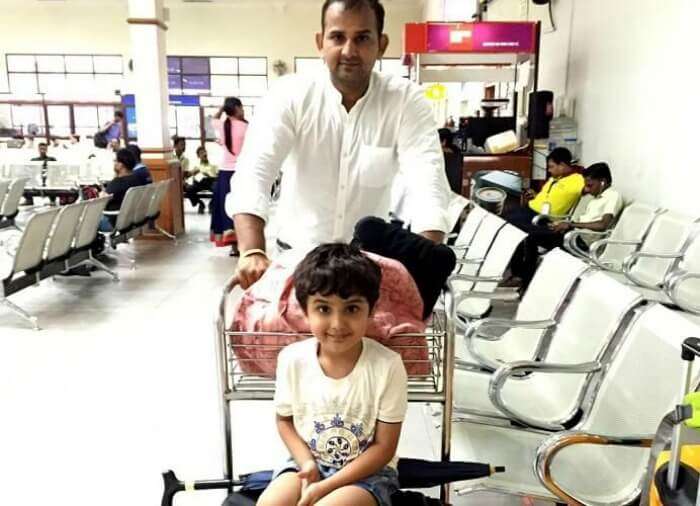 Ravi and his son at the Cochin airport