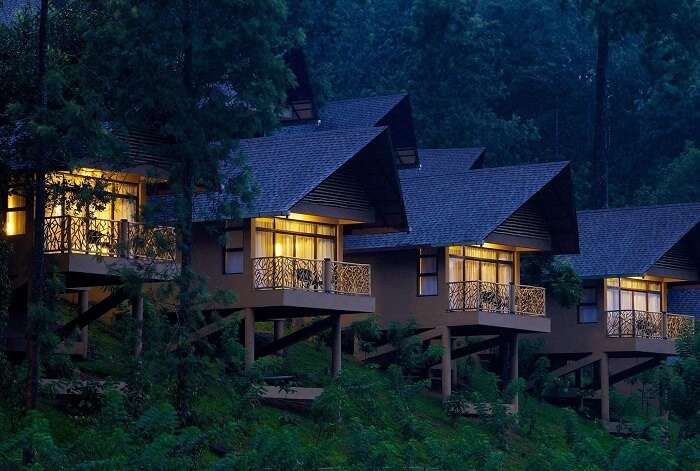 String of terraces outside the rooms at Kofiland Resort - the best luxury resort in Thekkady