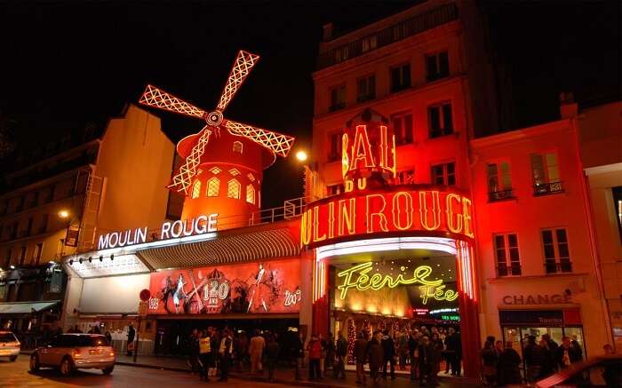 The facade of classic cabaret venue - Moulin Rouge in Paris