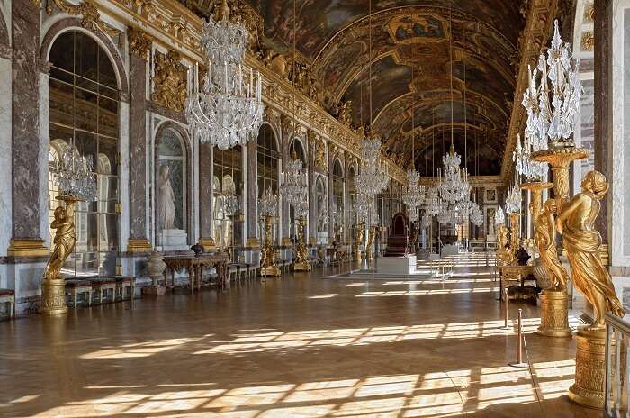 The rich and exemplary interior of Glass House in Palace of Versailles at display