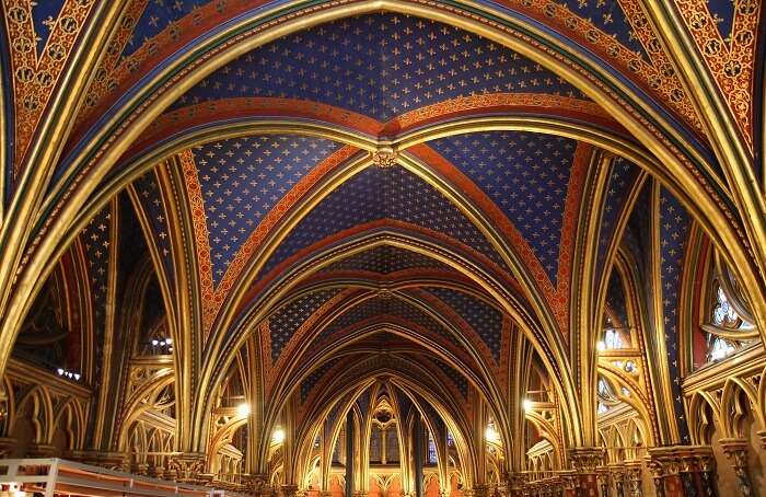 The colorful Gothic architecture of roof at Sainte-Chapelle - one of the most charming places to visit in Paris