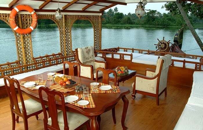 Interior of a houseboat in Alleppey 