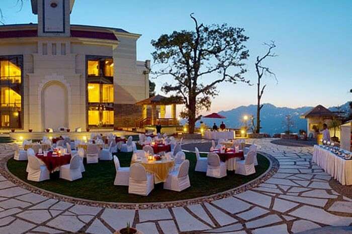 An exquisite view of the open air dining area at Royal Orchid Fort Resort
