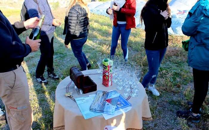 Celebration after successful landing of the Hot air balloon